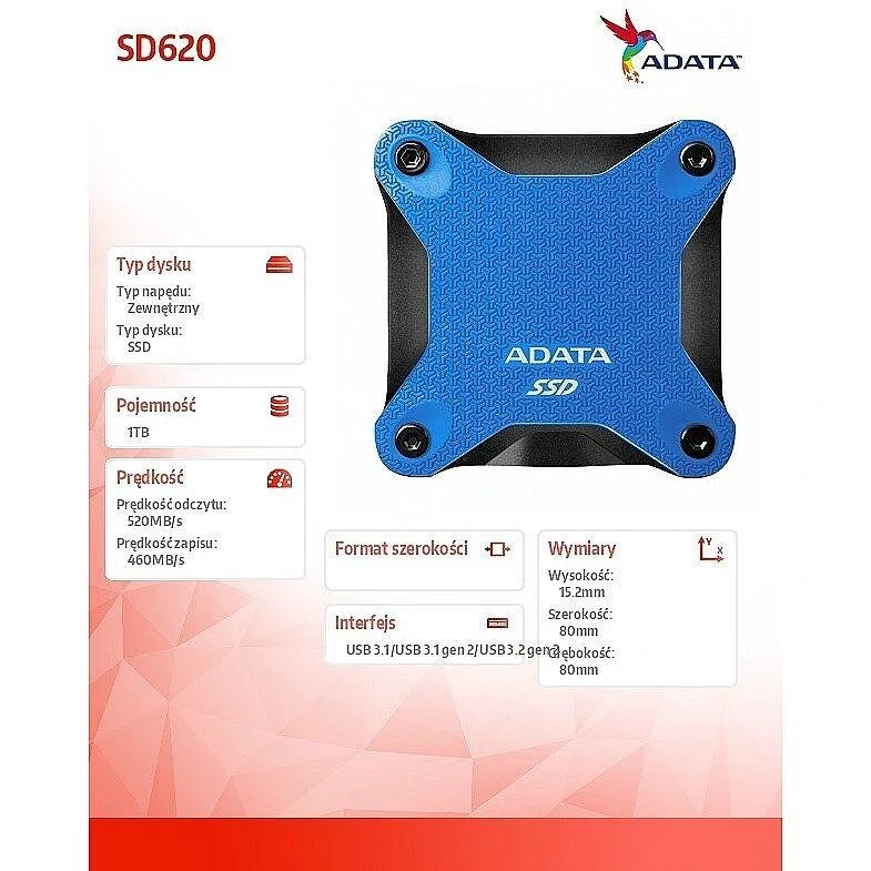 هارد اکسترنال ای دیتا مدل SSD SD620 ظرفیت 1 ترابایت